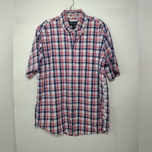 Jos A Bank Men's Red, Blue& White Plaid Short Sleeve Button-Down Shirt Size (L)